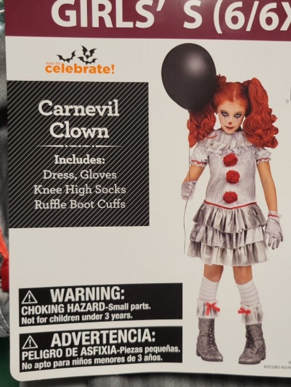 Girls' Carnival Clown Costume in Gray with Red Accents